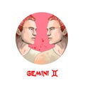 Creative digital illustration of astrological sign Gemini. Third of twelve signs in zodiac. Horoscope air element. Logo sign with