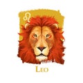 Creative digital illustration of astrological sign Leo. Fifth of twelve signs in zodiac. Horoscope fire element. Logo