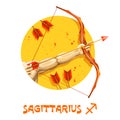 Creative digital illustration of astrological sign Sagittarius. Ninth of twelve signs in zodiac. Horoscope fire element. Logo sign