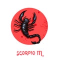 Creative digital illustration of astrological sign Scorpio. Eighth of twelve signs in zodiac. Horoscope water element. Logo sign