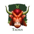 Creative digital illustration of astrological sign Taurus. Second of twelve signs in zodiac. Horoscope earth element
