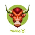 Creative digital illustration of astrological sign Taurus. Second of twelve signs in zodiac. Horoscope earth element. Logo sign