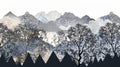A creative digital illustration showcasing a stylized mountain range with detailed tribal patterns amidst silhouetted