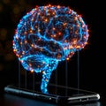 Creative digital representation of a brain emerging from a smartphone screen Royalty Free Stock Photo