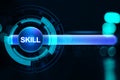 Creative digital skill bar on blurry dark bokeh background. Education and progress concept