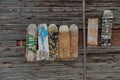 In a creative display of repurposing, old ski and snowboard decks have been transformed into unique wall decorations