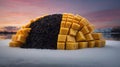 Sunset Landscape with Black Rice and Cheddar Cheese Cubes Royalty Free Stock Photo