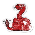 A creative distressed sticker of a cartoon angry rattlesnake