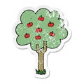 A creative distressed sticker of a cartoon apple tree Royalty Free Stock Photo