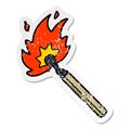 A creative distressed sticker of a cartoon burning match Royalty Free Stock Photo