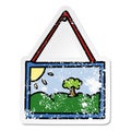 A creative distressed sticker cartoon doodle of a picture in frame Royalty Free Stock Photo