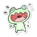 A creative distressed sticker of a cartoon frog frightened Royalty Free Stock Photo