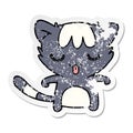 A creative distressed sticker cartoon of a kawaii cute racoon