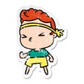 A creative distressed sticker cartoon kawaii working out boy