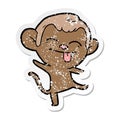 A creative distressed sticker of a funny cartoon monkey dancing Royalty Free Stock Photo