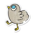 A creative distressed sticker of a quirky hand drawn cartoon yellow bird Royalty Free Stock Photo