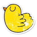 A creative distressed sticker of a quirky hand drawn cartoon yellow bird Royalty Free Stock Photo