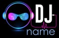 Dj Logo Design. Creative vector logo design with headphones and DJ with glasses. Music logotype template. For accessory, brand, id