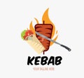 Creative Doner kebab logo with flame element. Shawarma emblem. Turkish fast food restaurant, barbecue cafe or grill bar symbol of