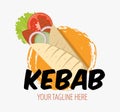 Creative Doner kebab logo. Shawarma emblem. Turkish fast food restaurant, barbecue cafe or grill bar symbol of skewer or rotating