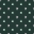 Creative doodle seamless pattern with little tv blue ornament. Dark navy blue background Royalty Free Stock Photo