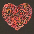 Creative doodle watercolor heart on the dark