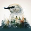 Creative Double Exposure Bird and Serene Forest Scene. AI Content Generation. Royalty Free Stock Photo