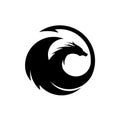 Dragon silhouette circle logo design