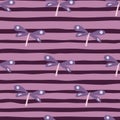 Creative dragonfly seamless pattern on stripes background. Cute hand drawn dragonflies wallpaper Royalty Free Stock Photo