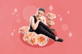 Creative drawing collage picture of elegant beautiful gentle tender woman ballerina sitting flowers roses feel peace