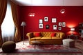 Creative Drawing Room, Wall Paint Color Brown Red with Sofa