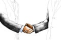 Creative drawing sketch of two businessman shaking hand each other