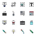 Creative drawing tool filled outline icons set