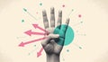 Creative dynamic grayscale hand gestures in minimalist digital art