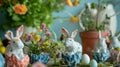 Upcycled Easter Craft Scene with Eggshell Planters and Fabric Bunnies