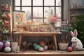 Creative Easter craft station with supplies for