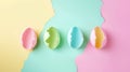Creative Easter egg collage made from pieces of torn paper in soft pastel tones on split complementary background. For banner,