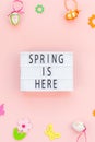 Creative Easter flat lay holiday text ligthbox Royalty Free Stock Photo