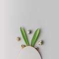 Creative Easter layout with rabbit ears and eggs on a gray background Royalty Free Stock Photo