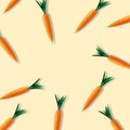 Creative Easter pattern made with carrots on yellow background. Minimal Easter composition.Flat lay