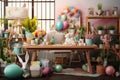 Creative Easterthemed DIY crafts station with