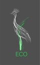 Creative eco logo, save the animal idea, crane looks like tree on grey background, green product, eco production,