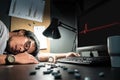 Creative editor be ill and heart attack when he work hard. Asian Royalty Free Stock Photo