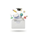 Creative Education Concept with Graduation Cap, Book, Globe, and Science Elements Royalty Free Stock Photo