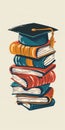Creative education logo with a stack of books and a mortarboard. Royalty Free Stock Photo