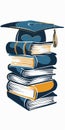 Creative education logo with a stack of books and a mortarboard. Royalty Free Stock Photo