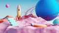 creative education nursery cute kid of imagination. Exploration space rocket saturn stars cartoon vibe pastel ball water sky pond.
