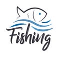 Unique fishing related logo. Creative element for fishing combination of a wave and a fish Royalty Free Stock Photo