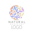 Creative emblem with colorful floral pattern in circle shape. Natural medicine and wellness concept. Logo design for spa Royalty Free Stock Photo