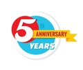 Creative emblem 5 th years anniversary. Five template logo badge design element. Abstract geometric banner on white background.